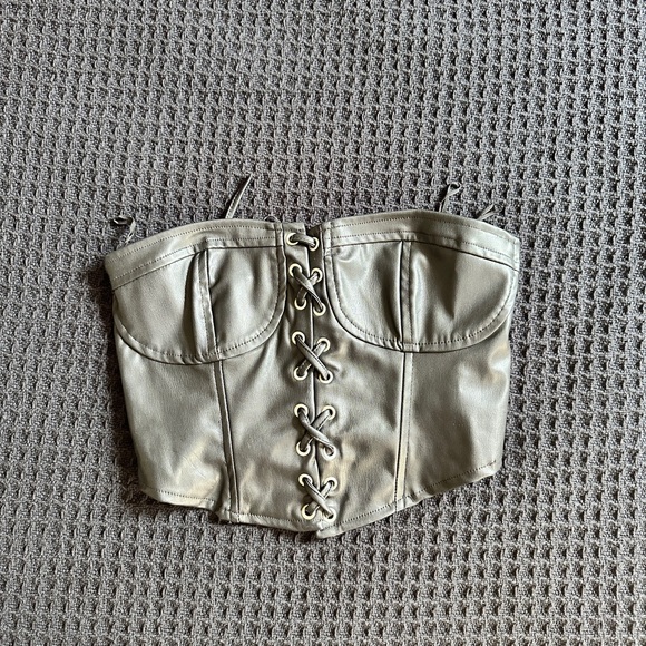 NWT Zara black faux leather cropped bustier corset top with tie closure Size S - Picture 1 of 5